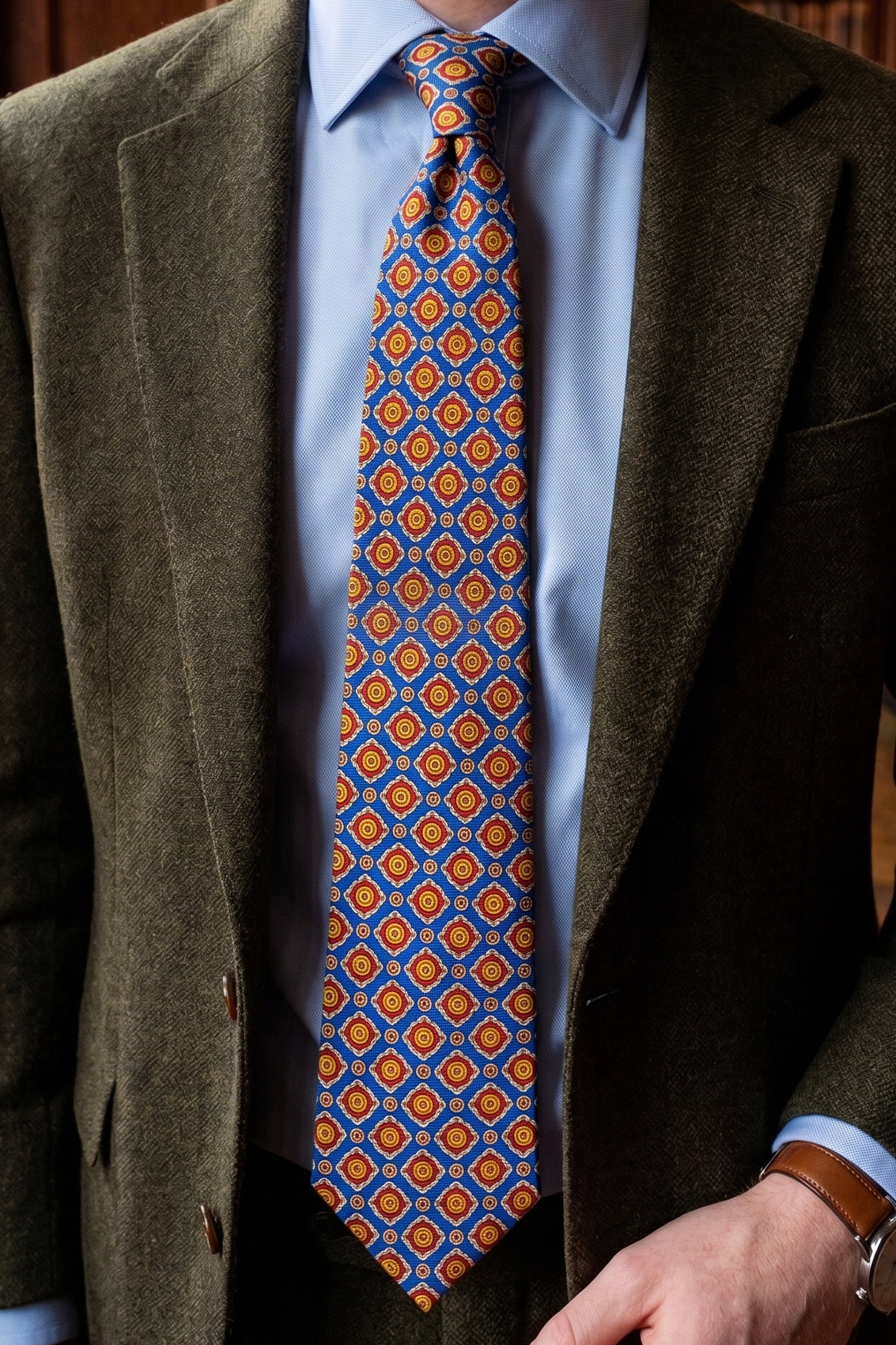 Yellow Geometric Pattern Silk Tie