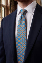 Cyan Geometric Pattern Silk Tie