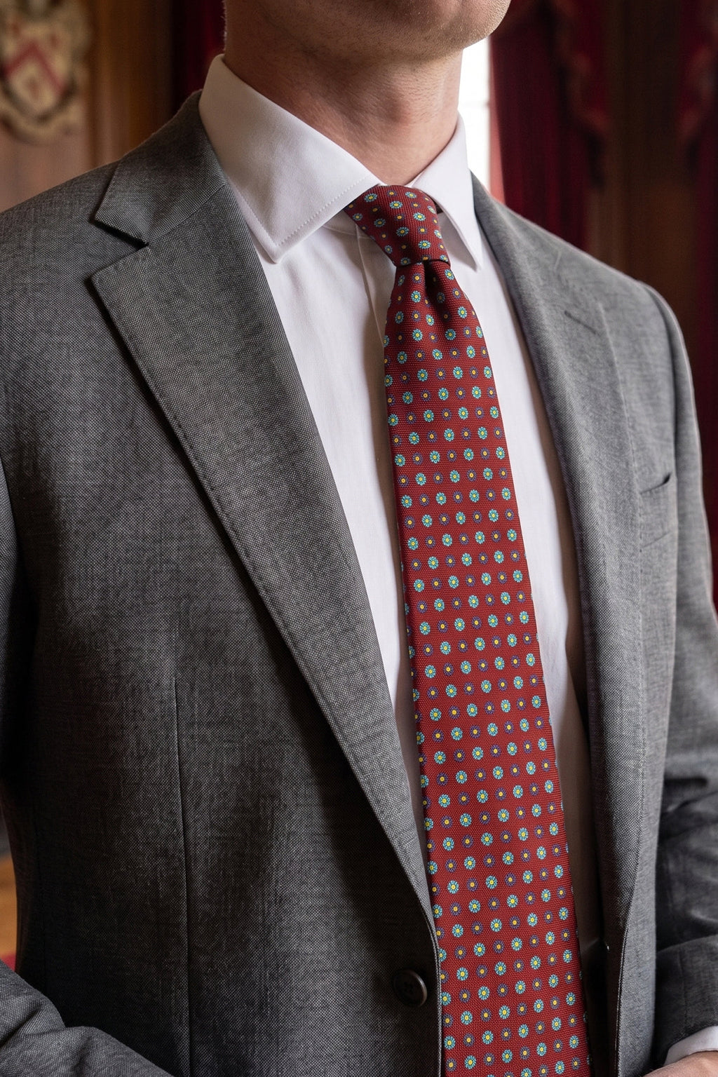 Burgundy Geometric Pattern Silk Tie