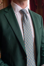 Blue Yellow Geometric Print Silk Tie