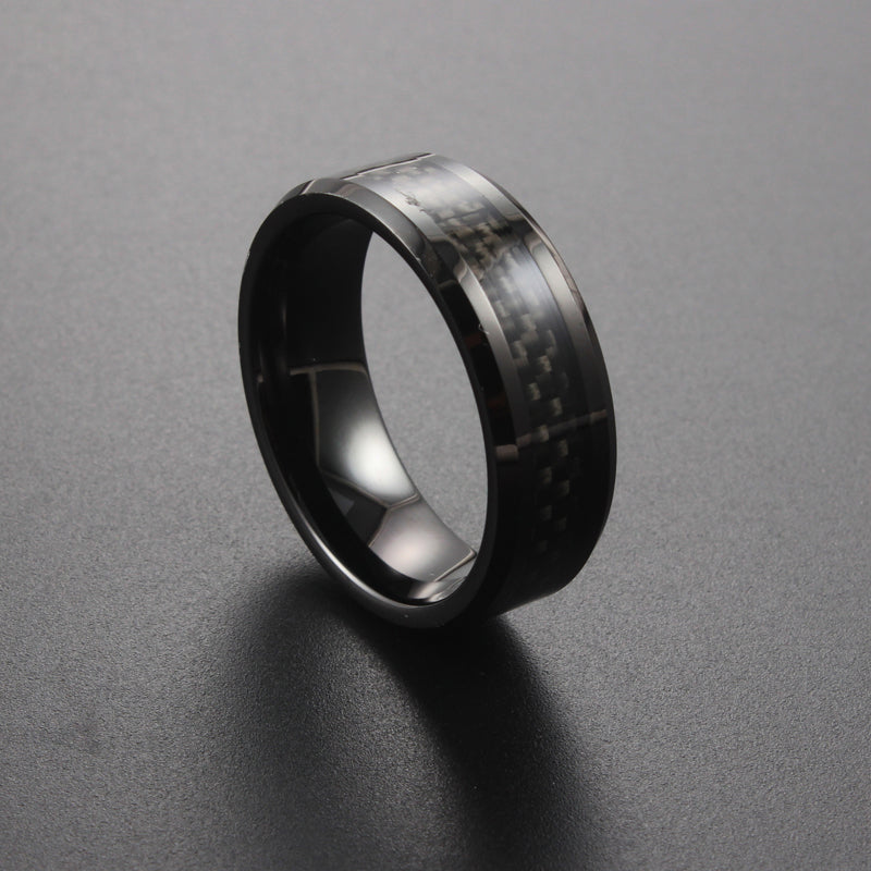 The Arcturus - 8mm Black Tungsten & Carbon Fibre Ring