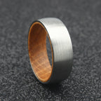The Taurus - 8mm Brushed Tungsten & Whisky Barrel Wood Ring
