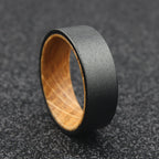The Pegasus - 8mm Textured Black Tungsten & Whisky Barrel Wood Ring