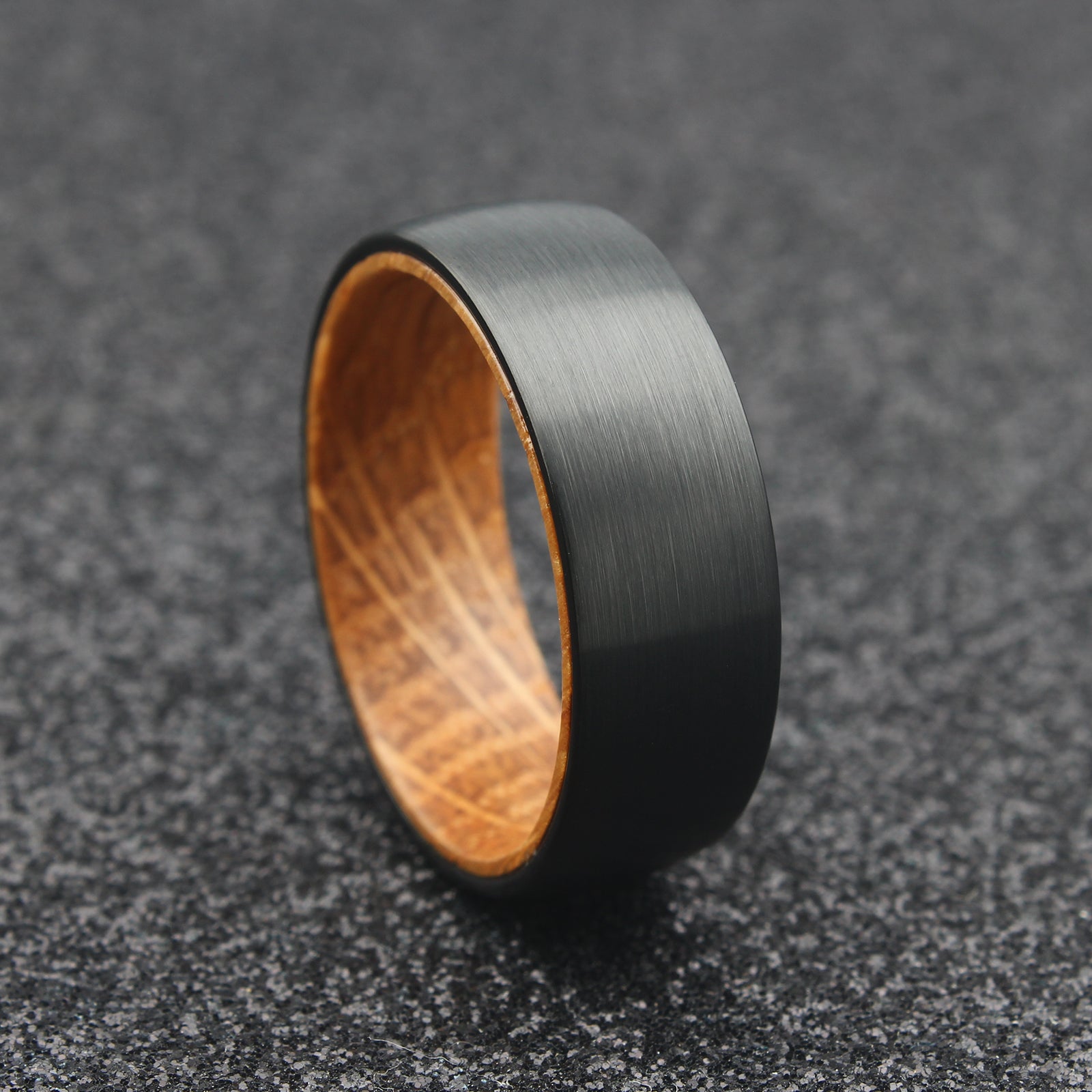 The Phoenix - 8mm Brushed Black Tungsten & Whisky Barrel Wood Ring