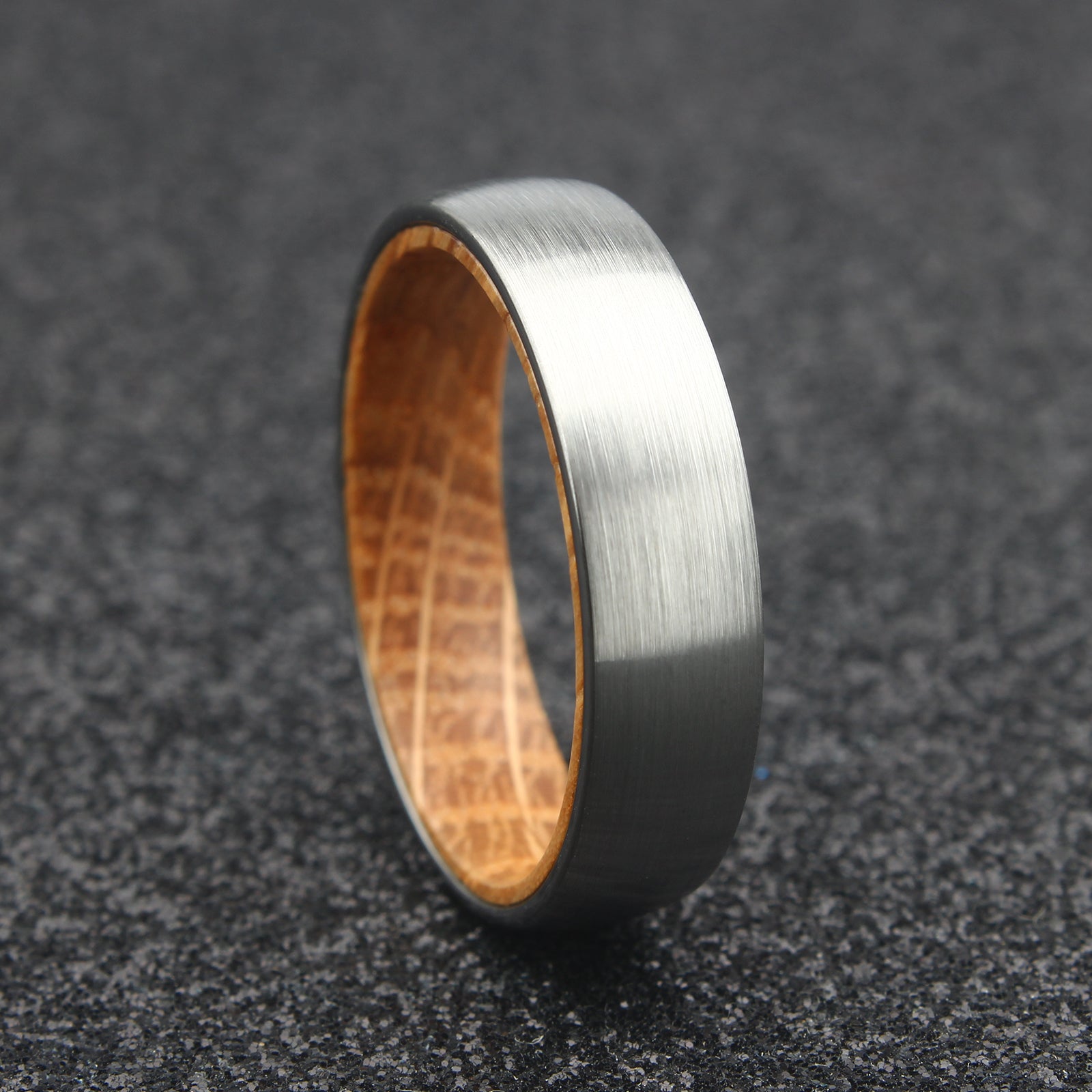 The Sirius - 6mm Brushed Tungsten & Whisky Barrel Wood Ring