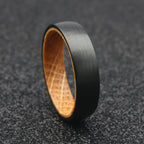 The Hercules - 6mm Brushed Black Tungsten & Whisky Barrel Wood Ring