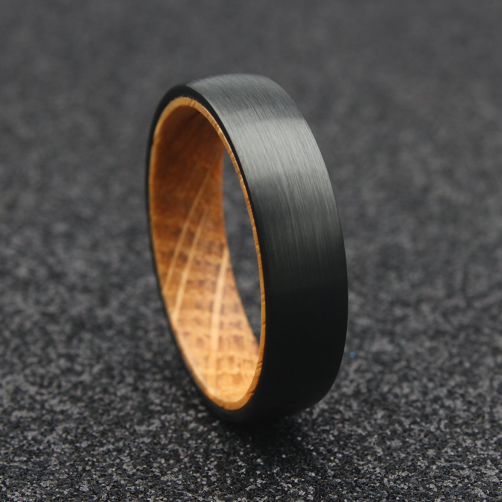 The Hercules - 6mm Brushed Black Tungsten & Whisky Barrel Wood Ring