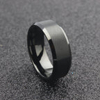 The Capella - 8mm Brushed Black Tungsten Bevelled Edge Ring