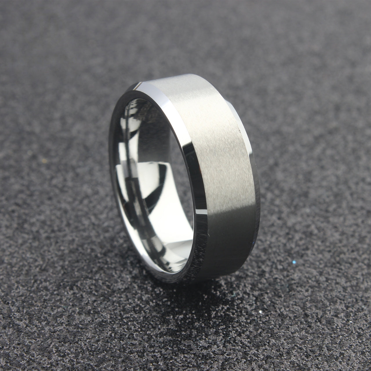 The Cassiopeia - 8mm Brushed Tungsten Bevelled Edge Ring