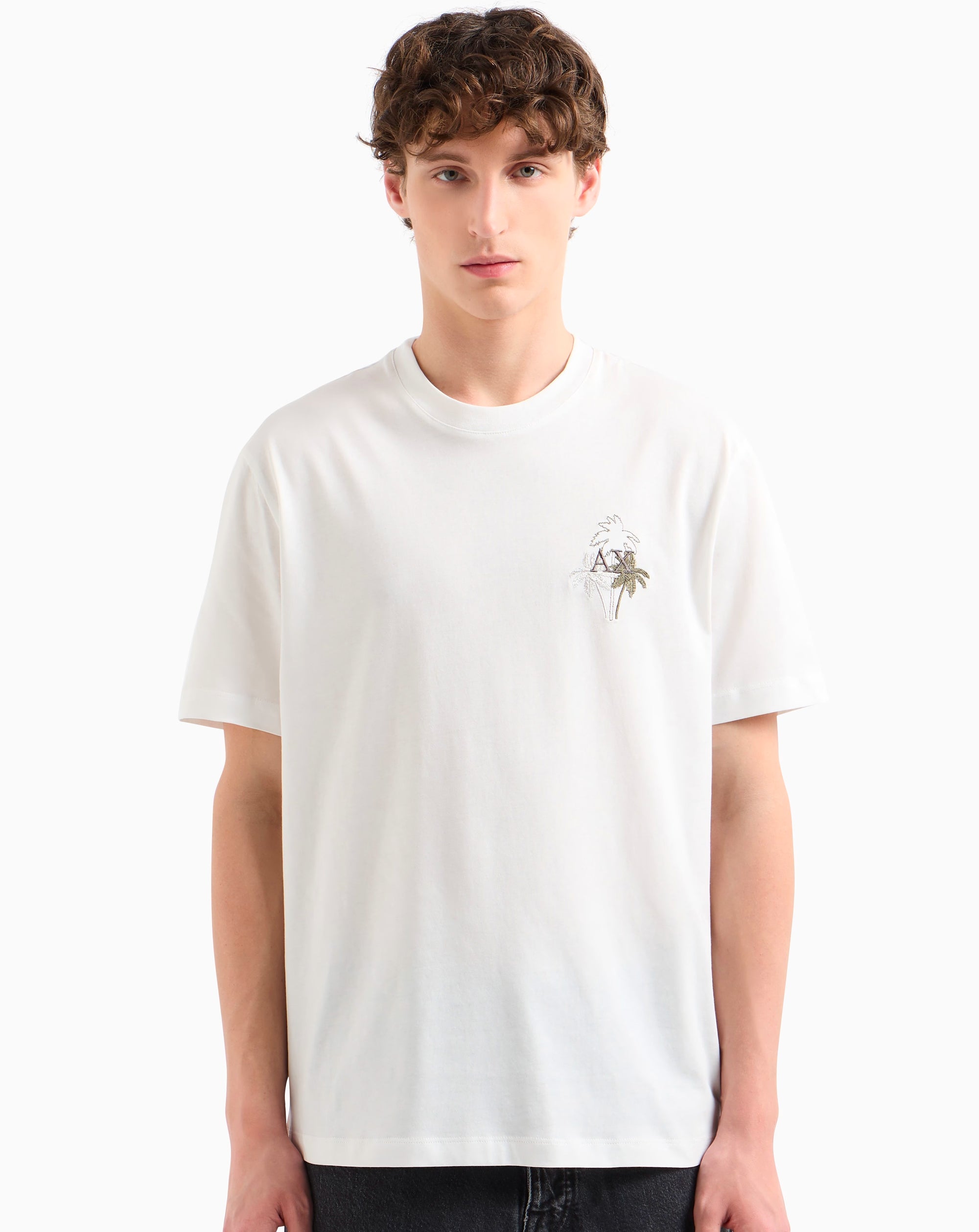 Armani Exchange Crew Neck Palm Tree Tee Off White