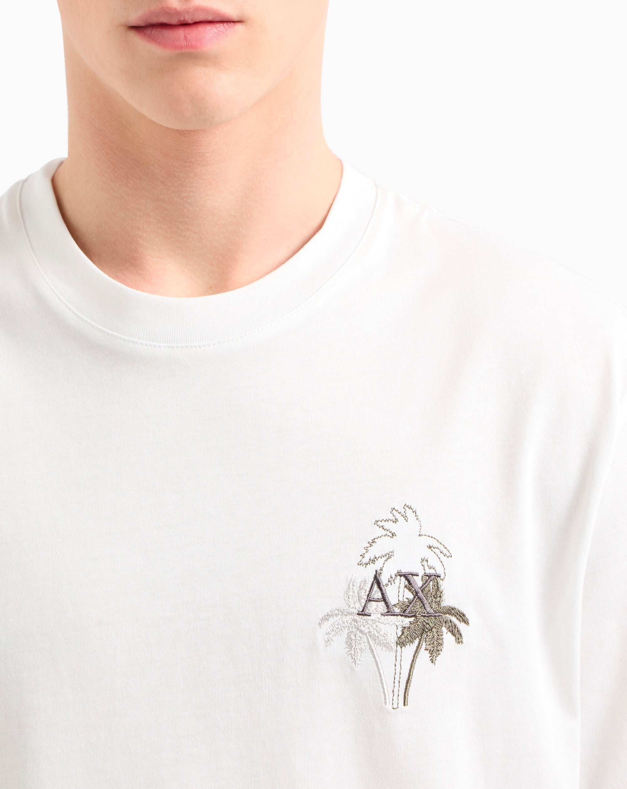 Armani Exchange Crew Neck Palm Tree Tee Off White