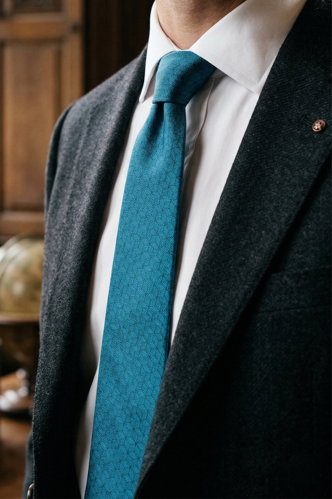 Blue Pattern Print Silk Tie