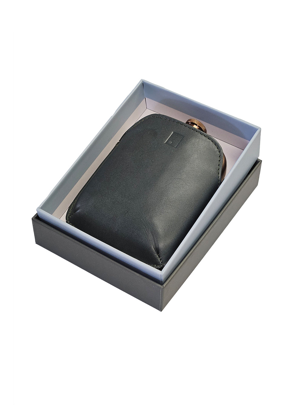 Sophos Copper Hip Flask With Leather Sleeve Green