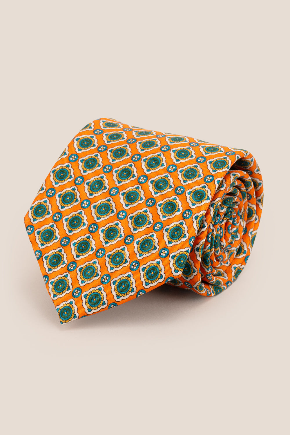 Orange Geometric Pattern Silk Tie