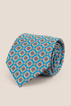 Cyan Geometric Pattern Silk Tie
