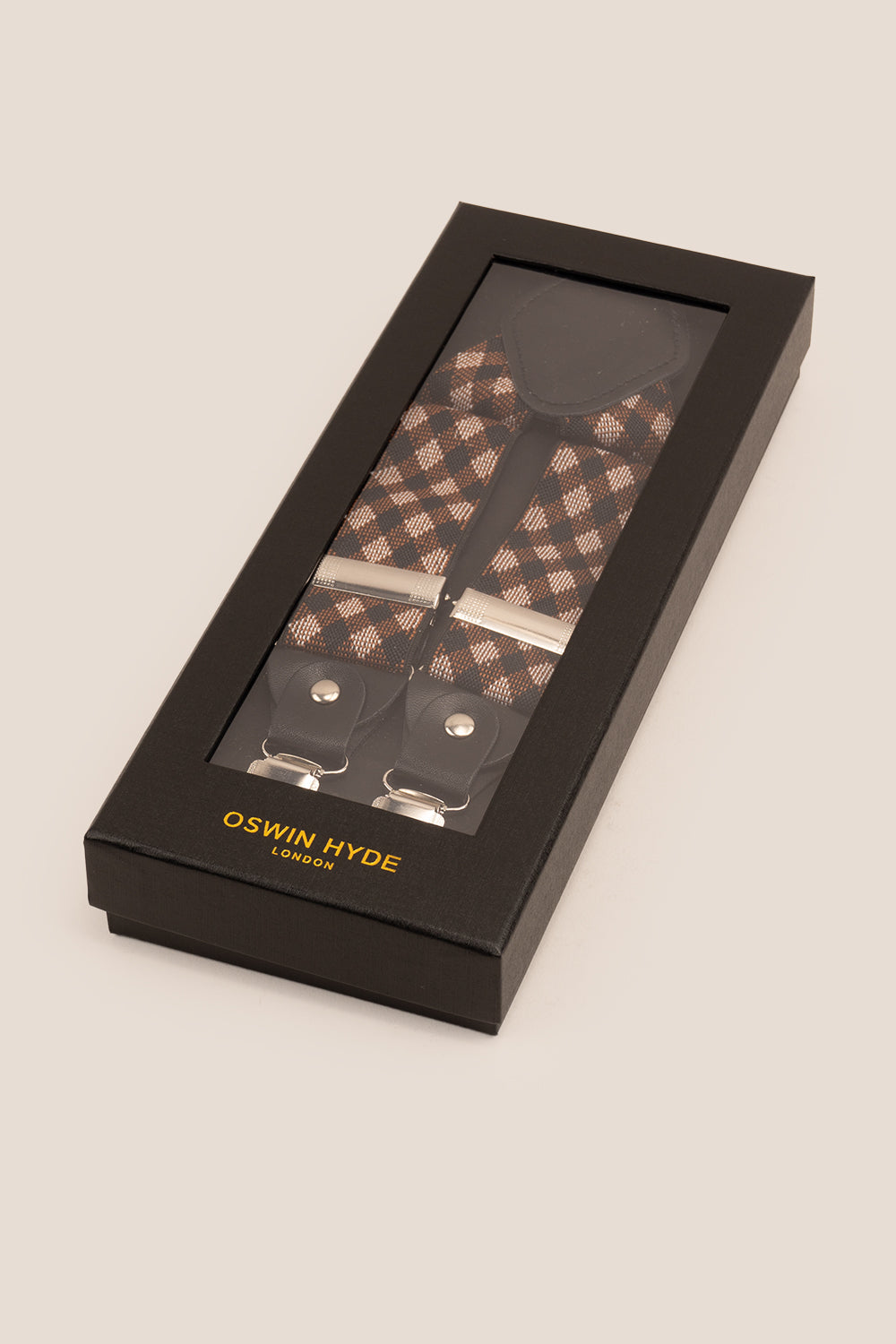 Brown Chequered Clip On Braces