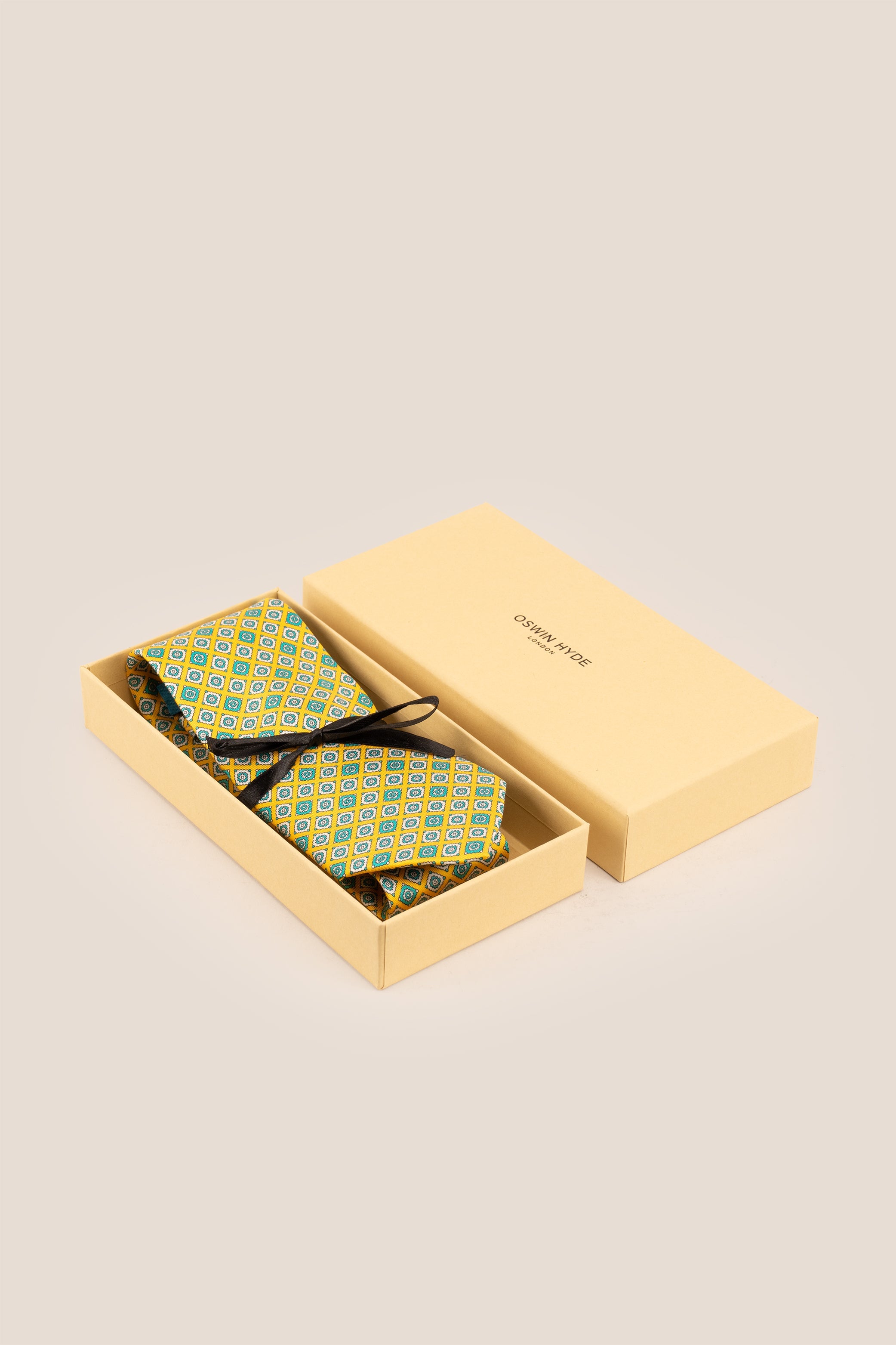 Yellow Motif Print Silk Tie