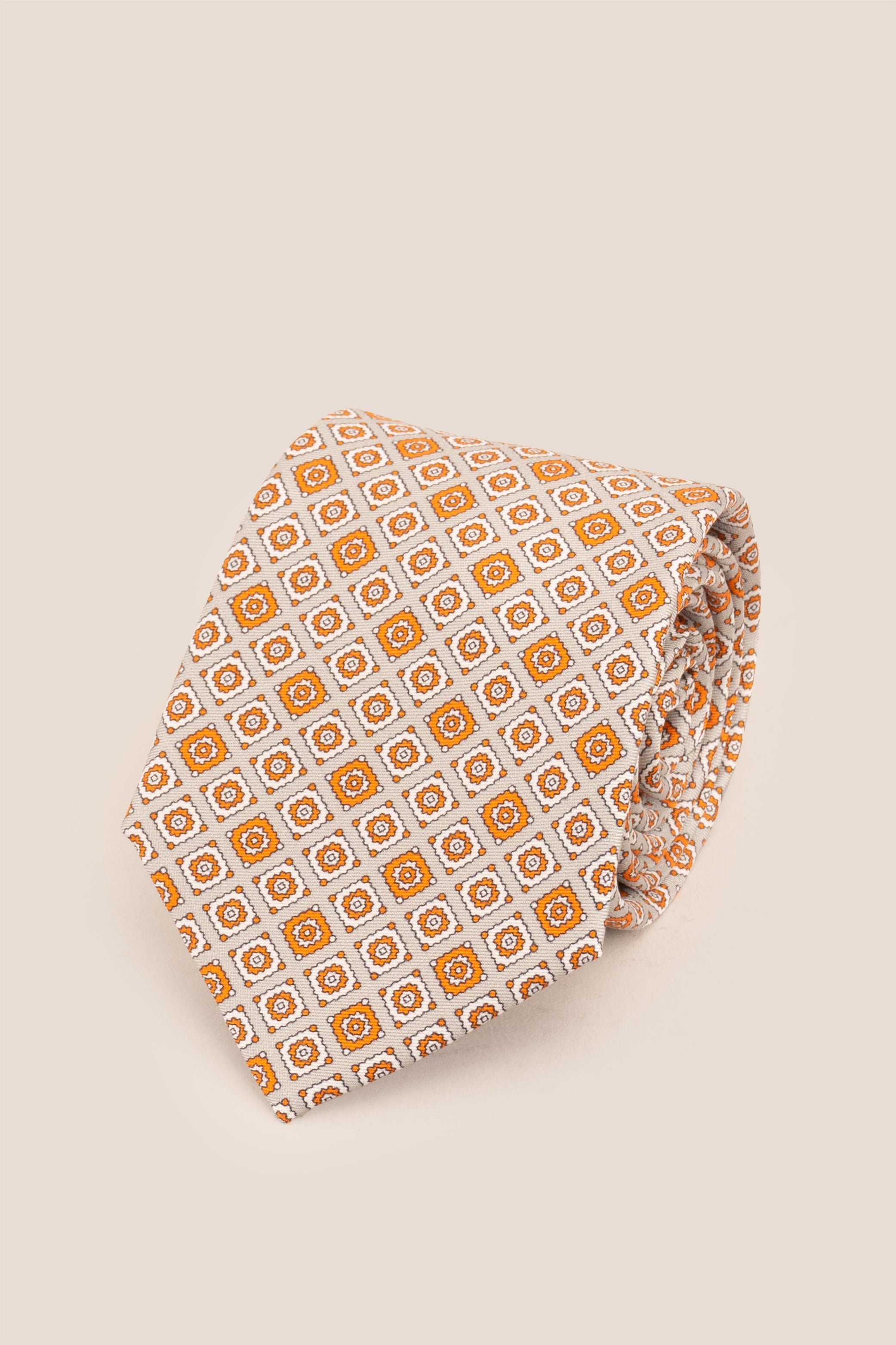 Orange Motif Print Silk Tie