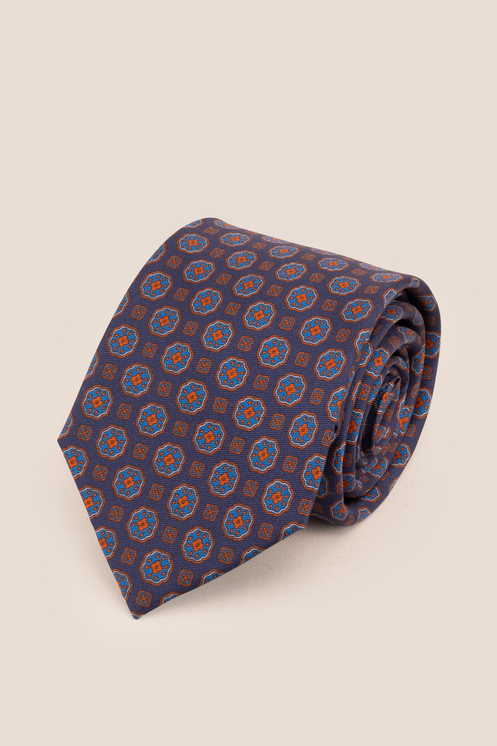 Vintage Navy Block Print Silk Tie