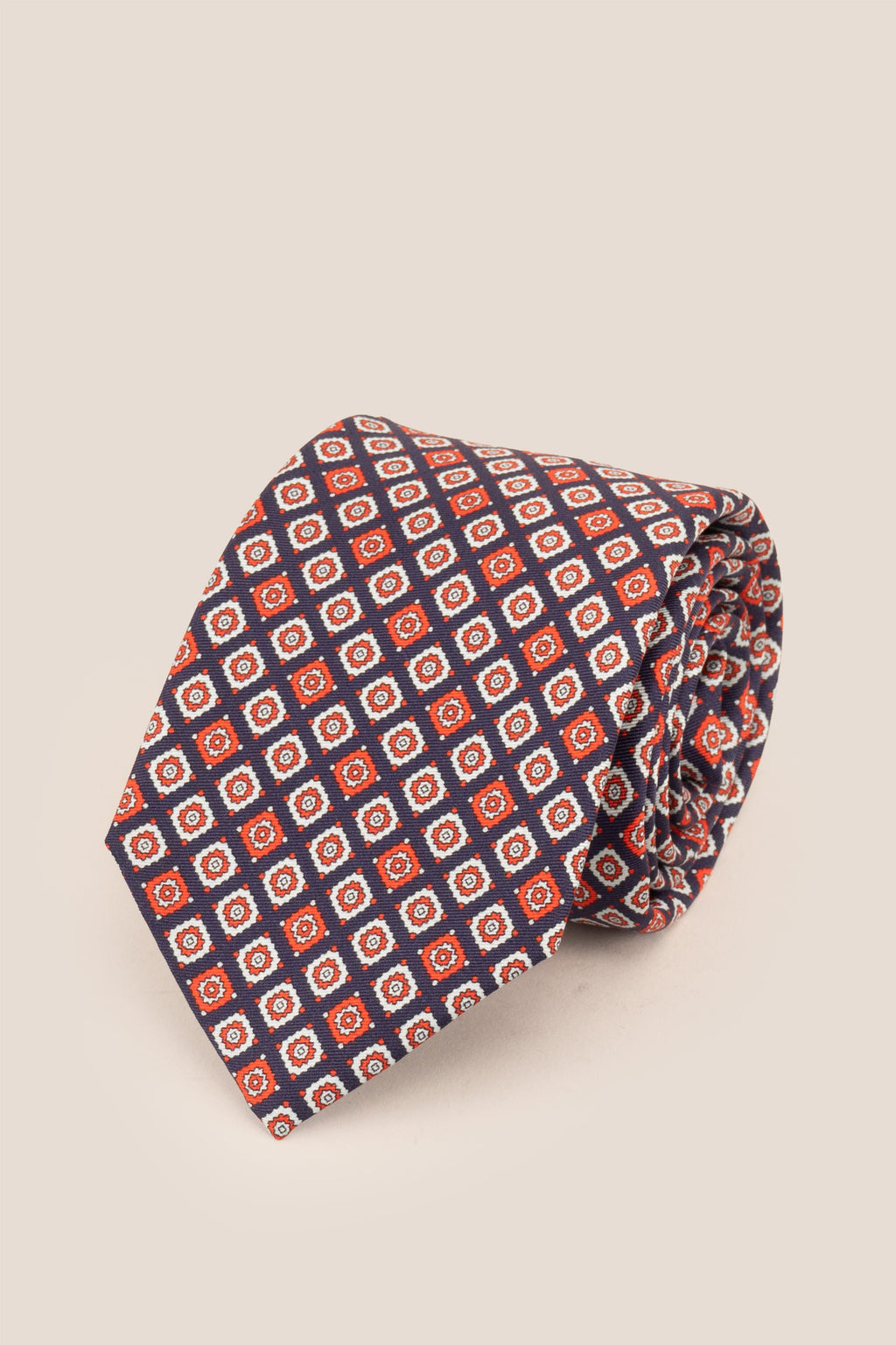 Blue Motif Print Silk Tie