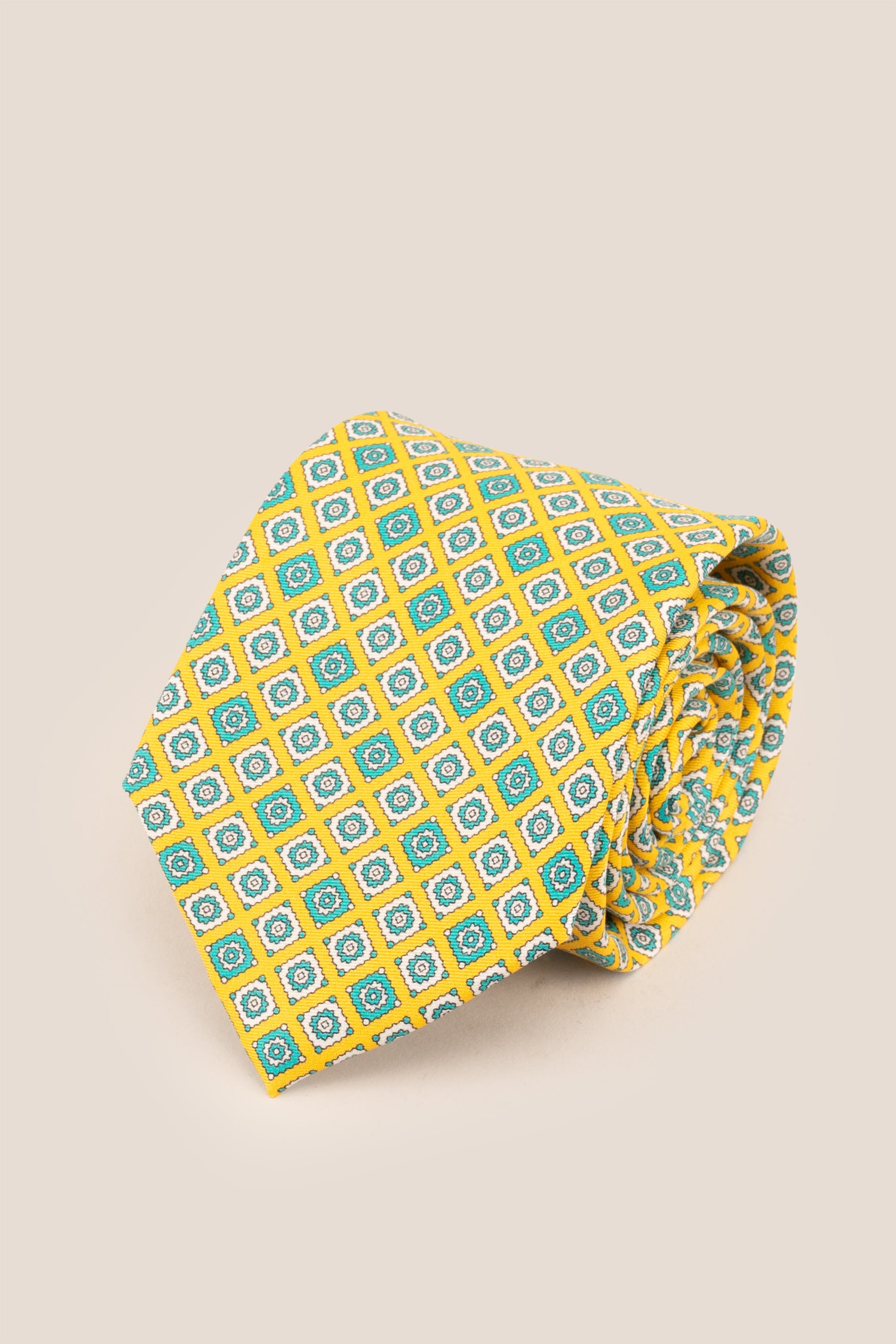 Yellow Motif Print Silk Tie