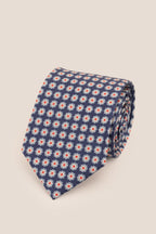 Navy Floral Print Silk Tie