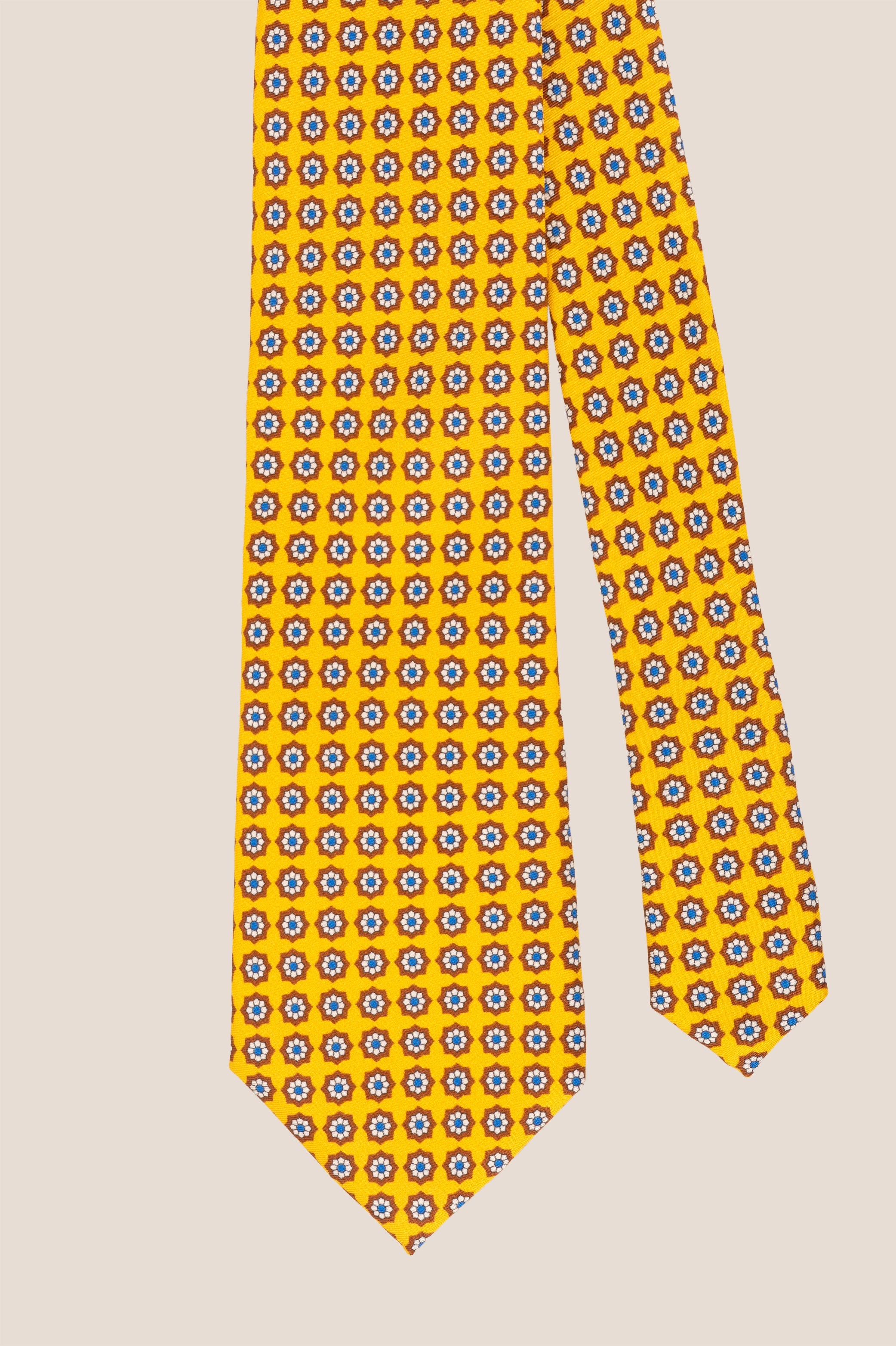 Yellow Floral Print Silk Tie