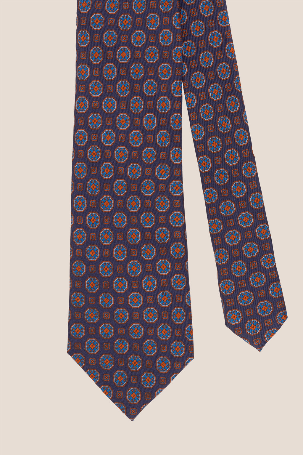 Vintage Navy Block Print Silk Tie