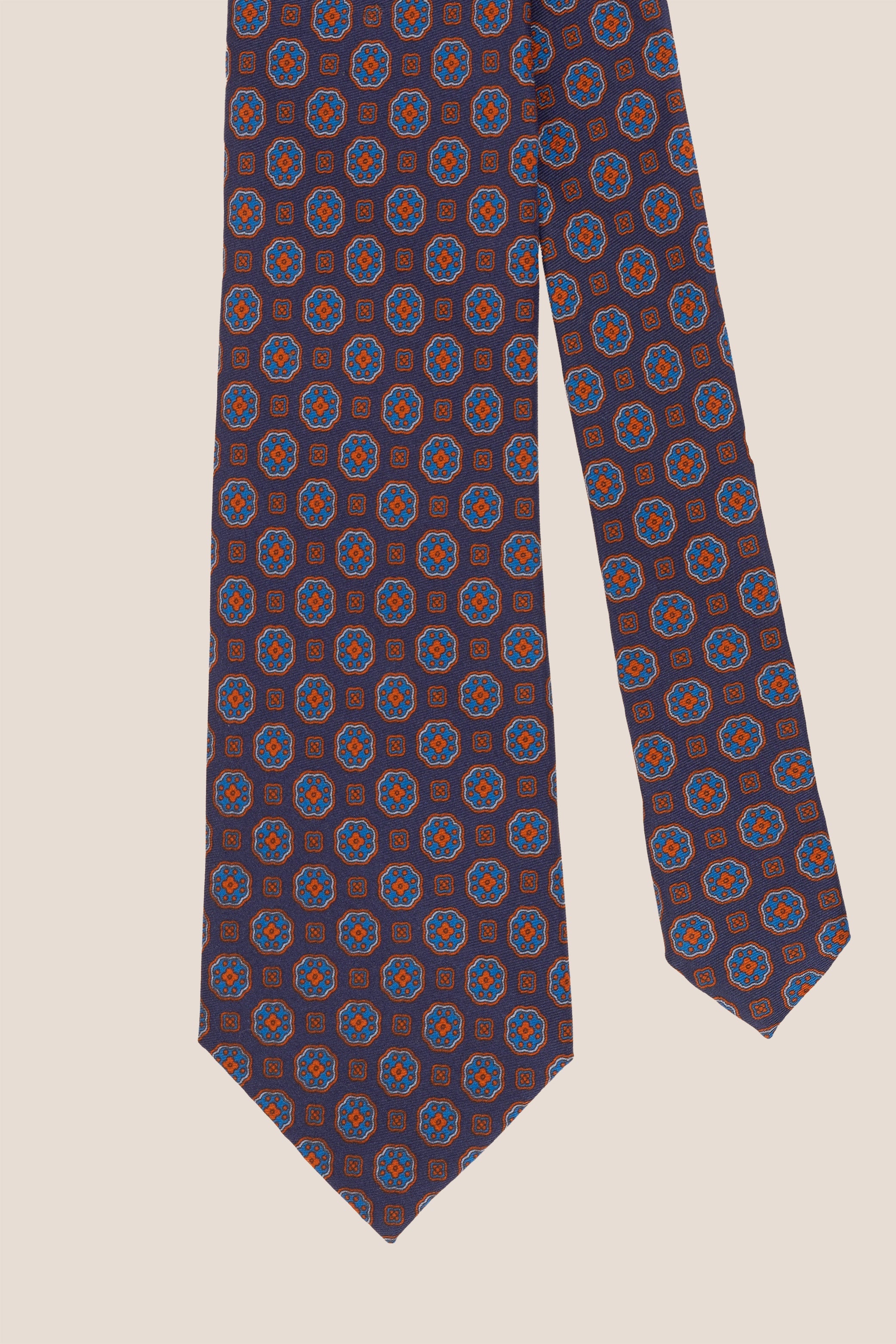 Vintage Navy Block Print Silk Tie
