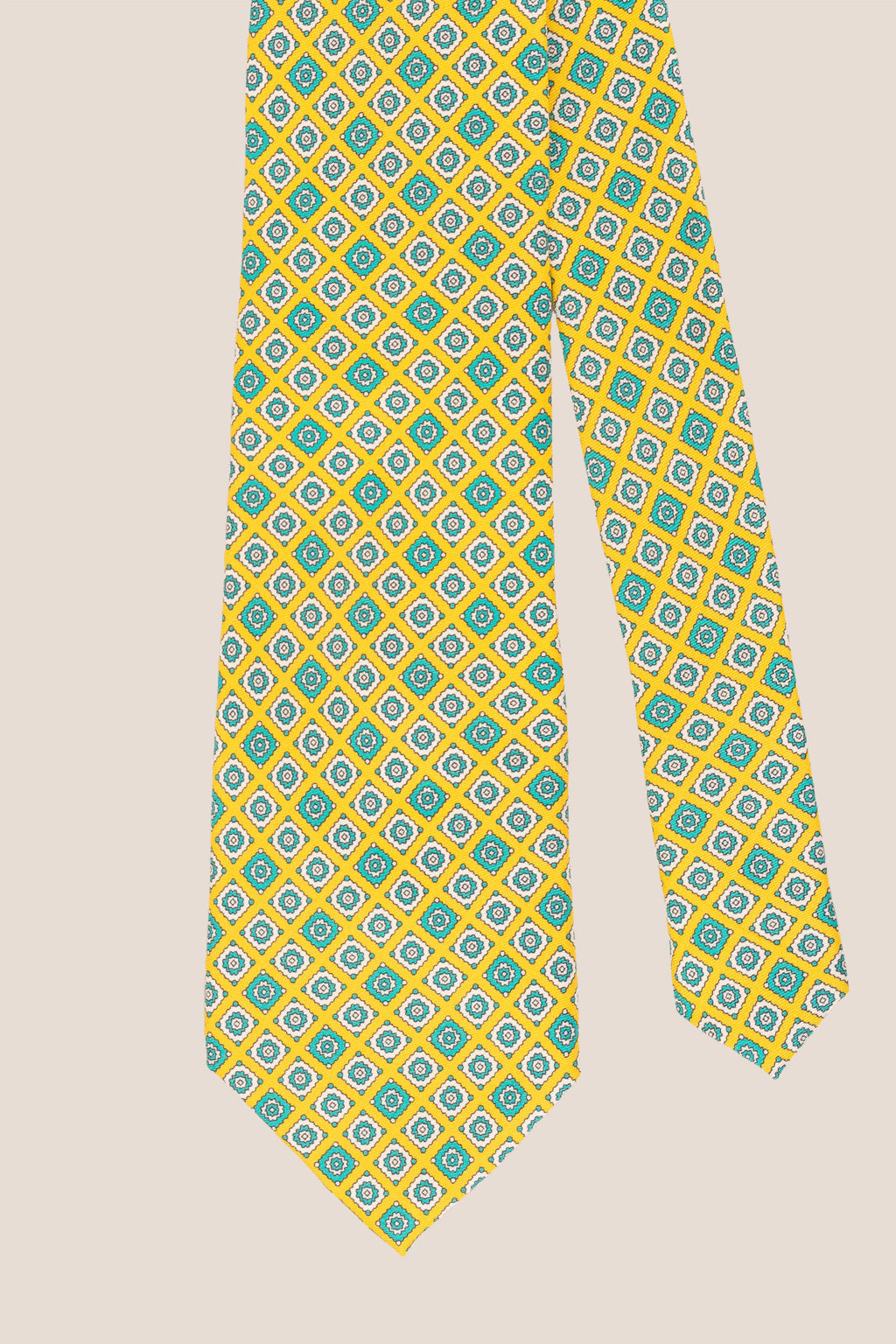 Yellow Motif Print Silk Tie