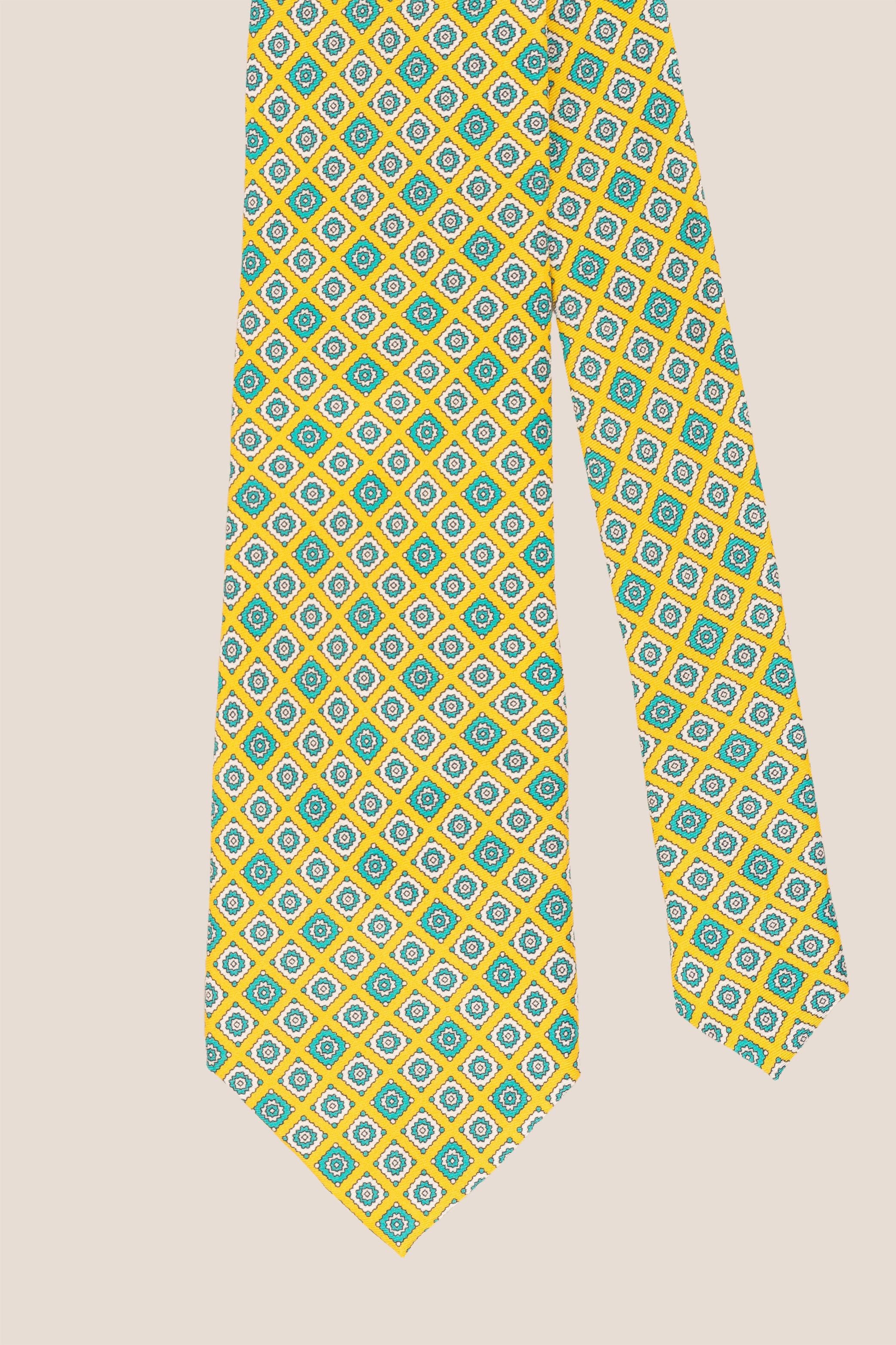 Yellow Motif Print Silk Tie