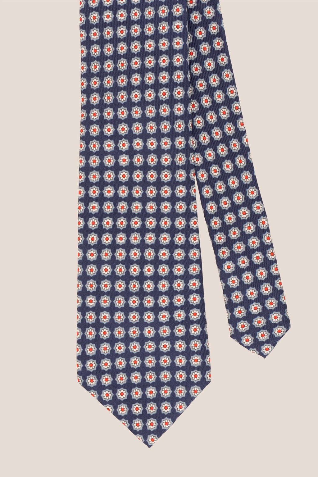 Navy Floral Print Silk Tie