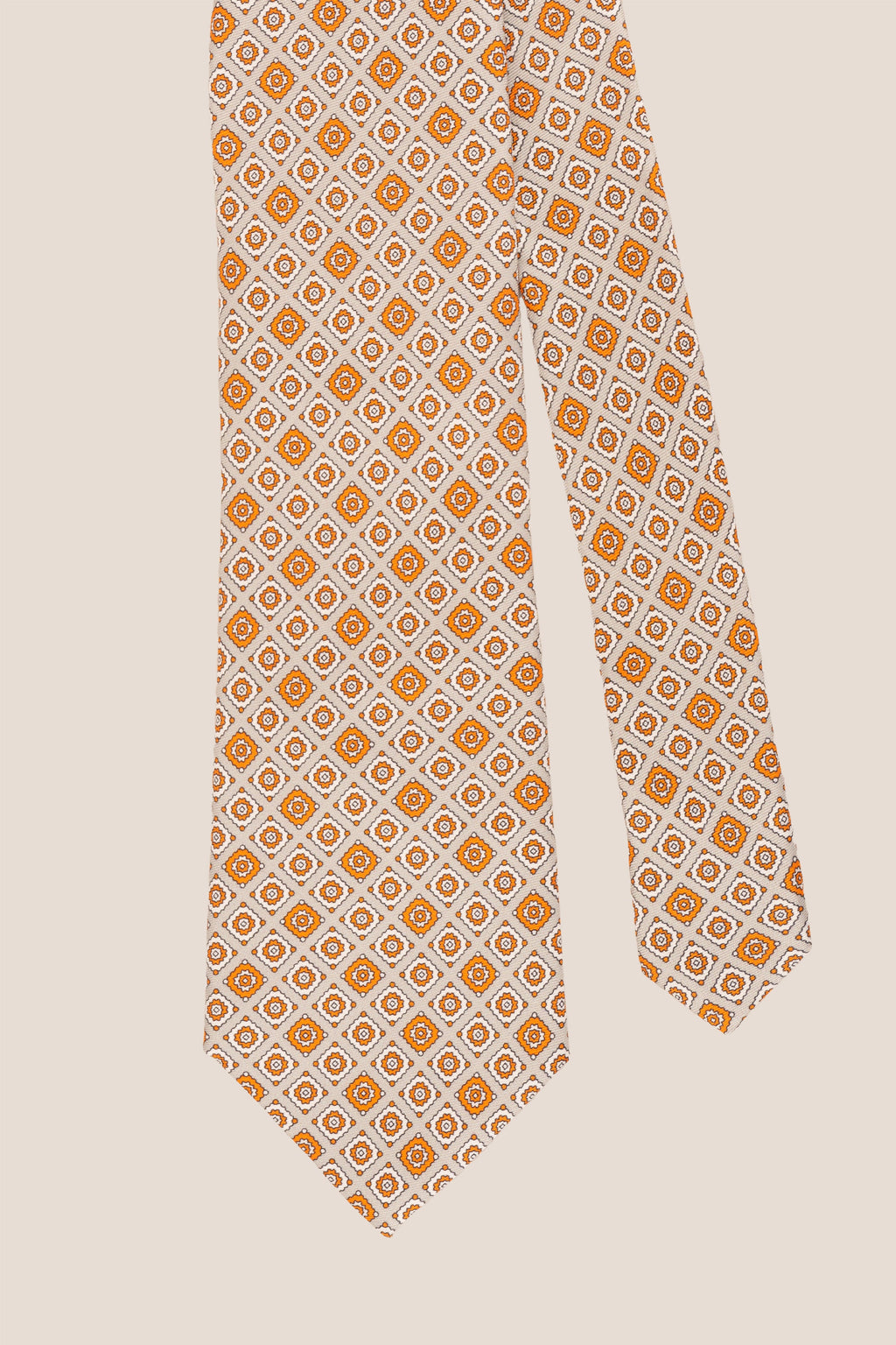 Orange Motif Print Silk Tie