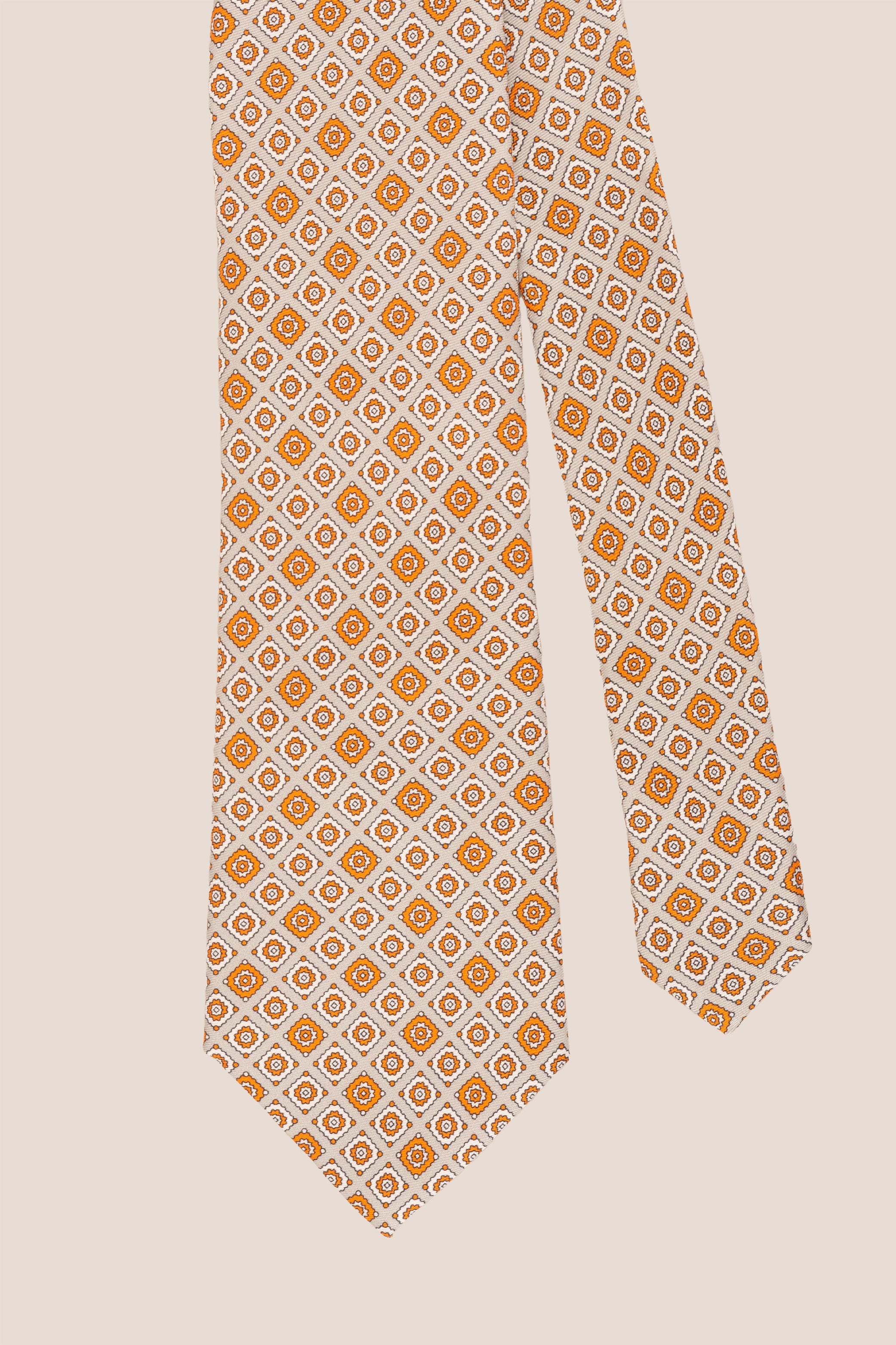 Orange Motif Print Silk Tie