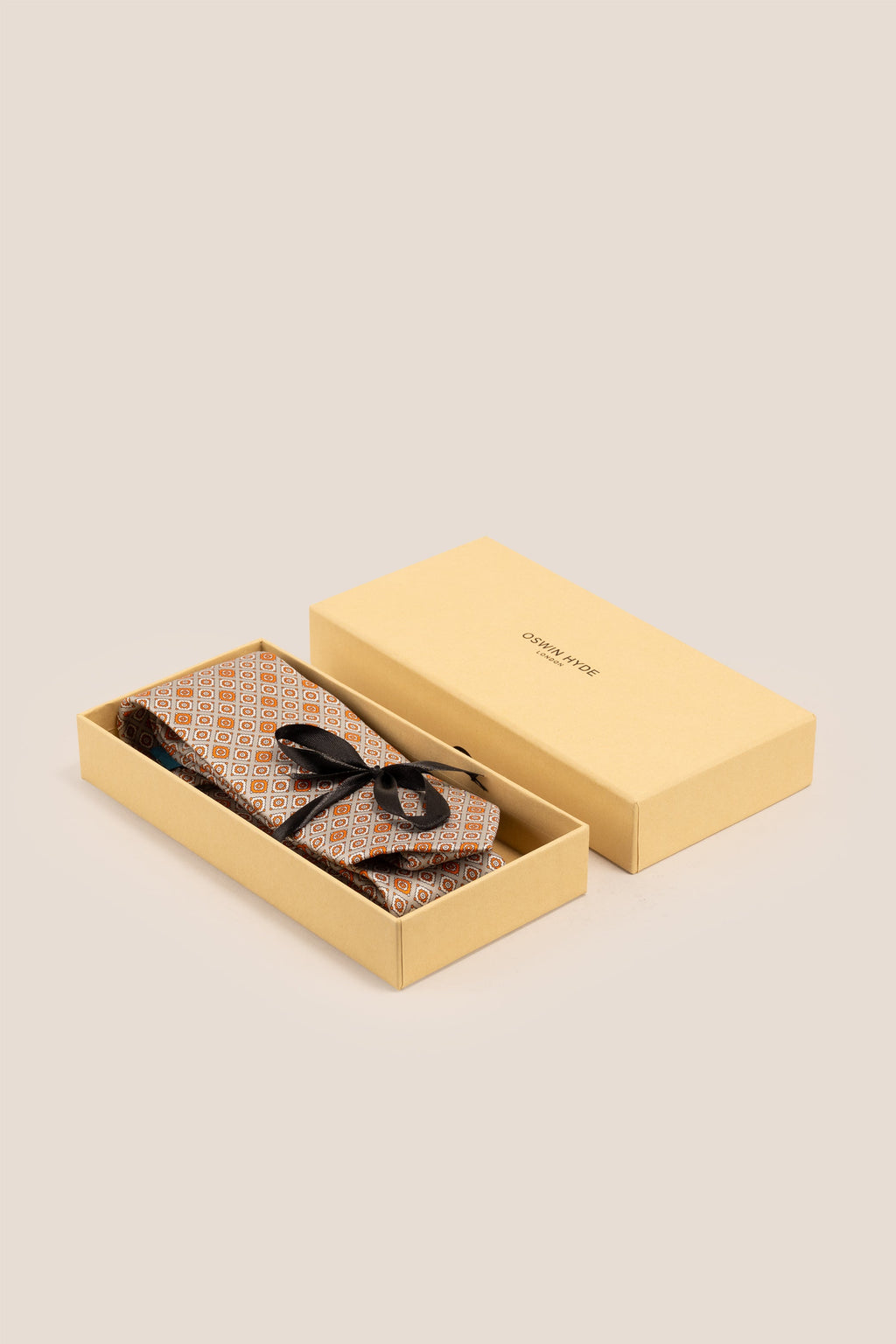 Orange Motif Print Silk Tie