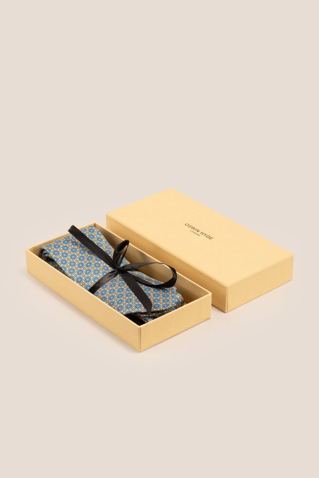 Blue Yellow Geometric Print Silk Tie