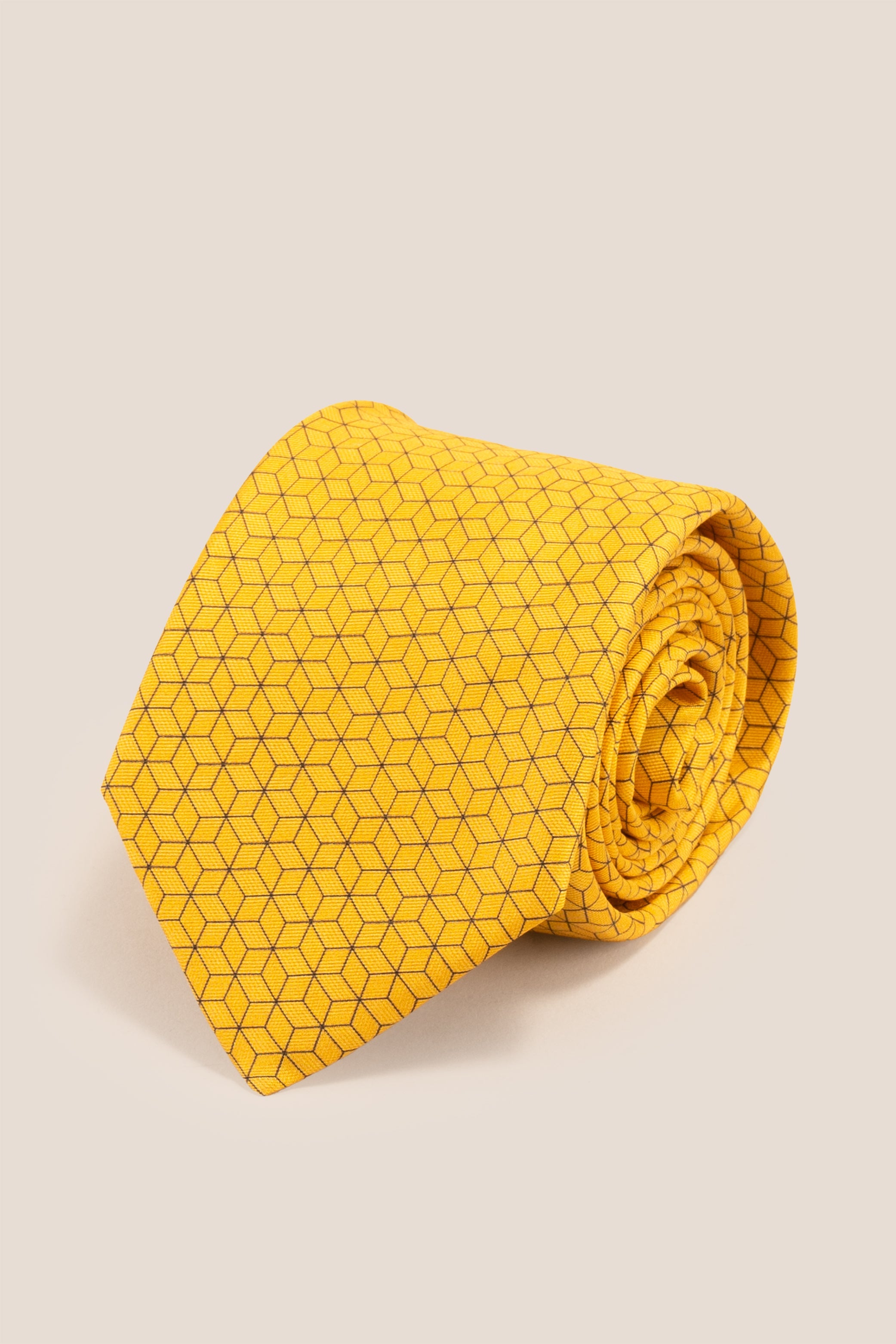 Yellow Pattern Print Silk Tie