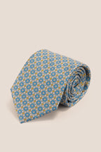 Blue Yellow Geometric Print Silk Tie