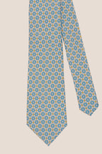 Blue Yellow Geometric Print Silk Tie