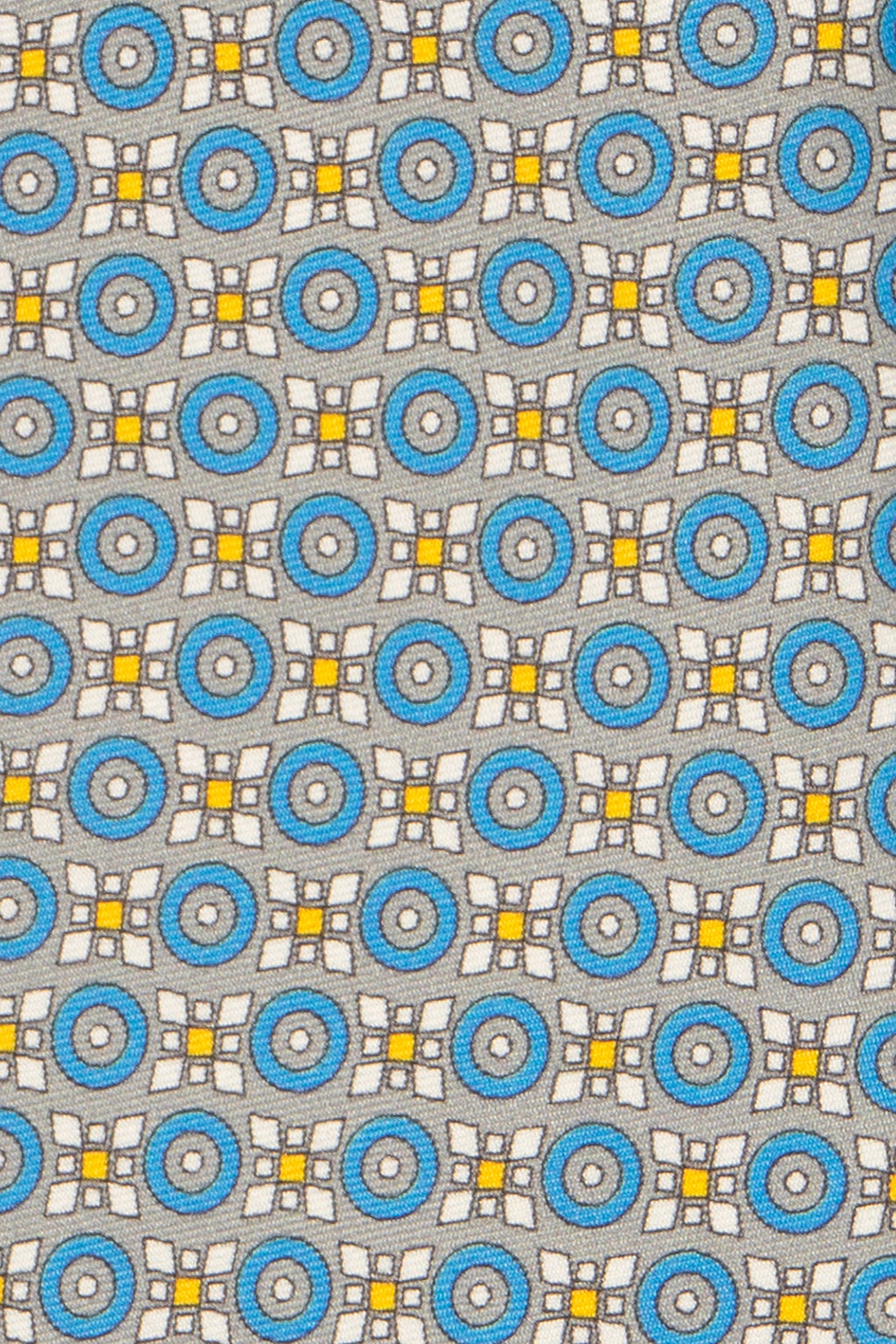 Blue Yellow Geometric Print Silk Tie