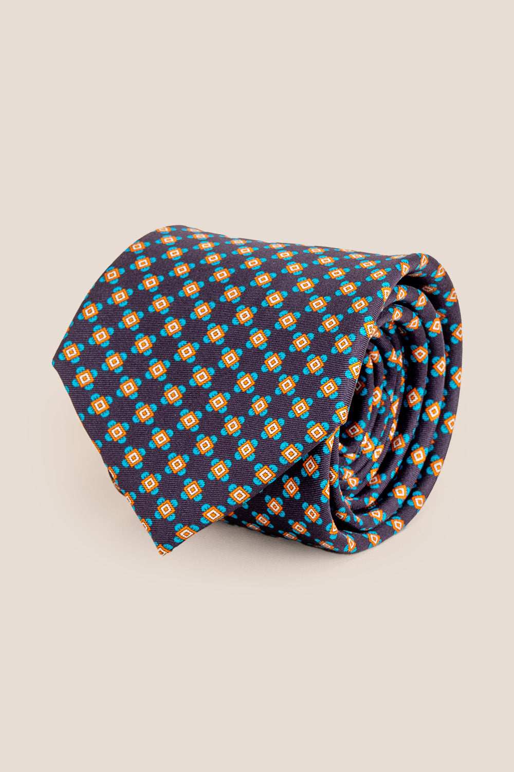 Navy Geometric Pattern Silk Tie