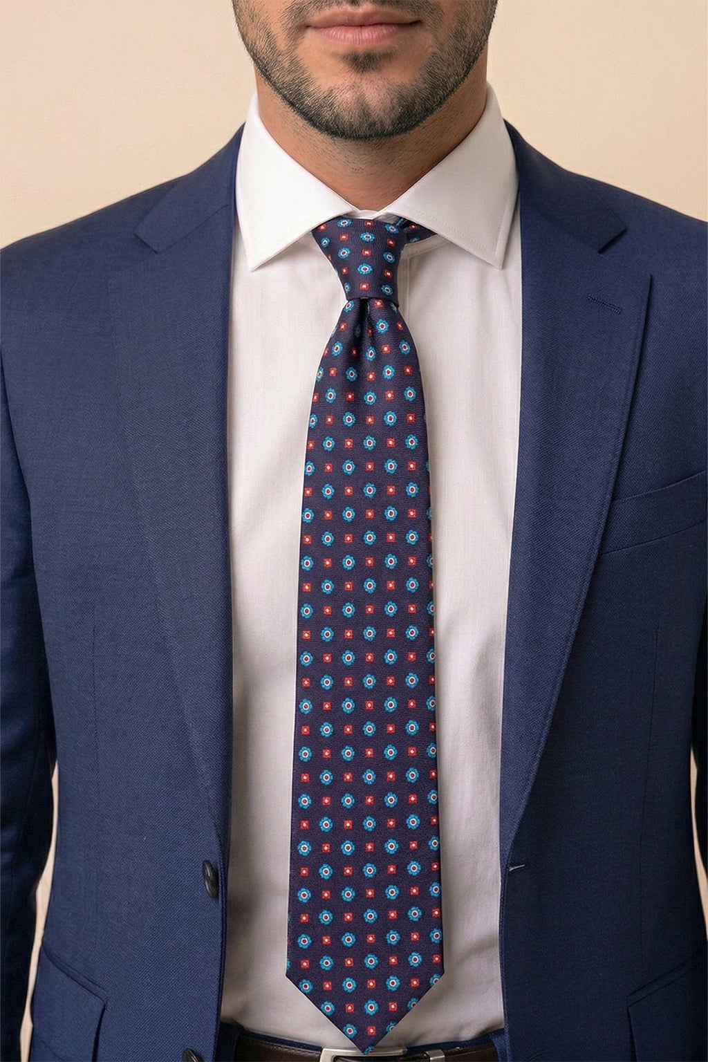Dark Navy Geometric Pattern Silk Tie