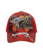 ED Hardy Brave Hearts 6 panel metallic RED Trucker Cap