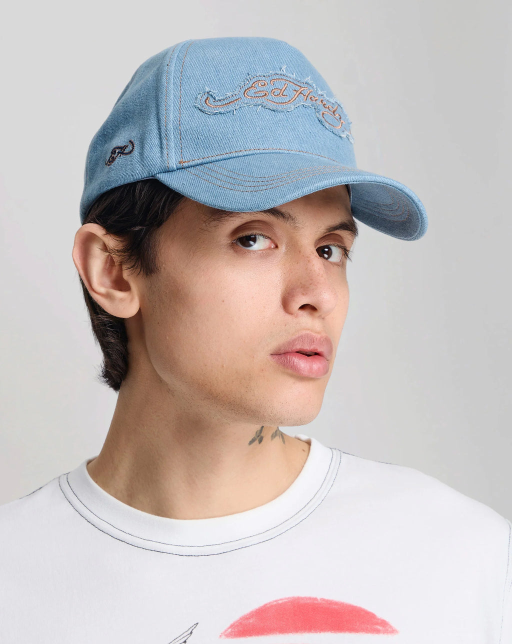ED Hardy contrast stitch indigo 5 panel trucker cap INDIGO DENIM