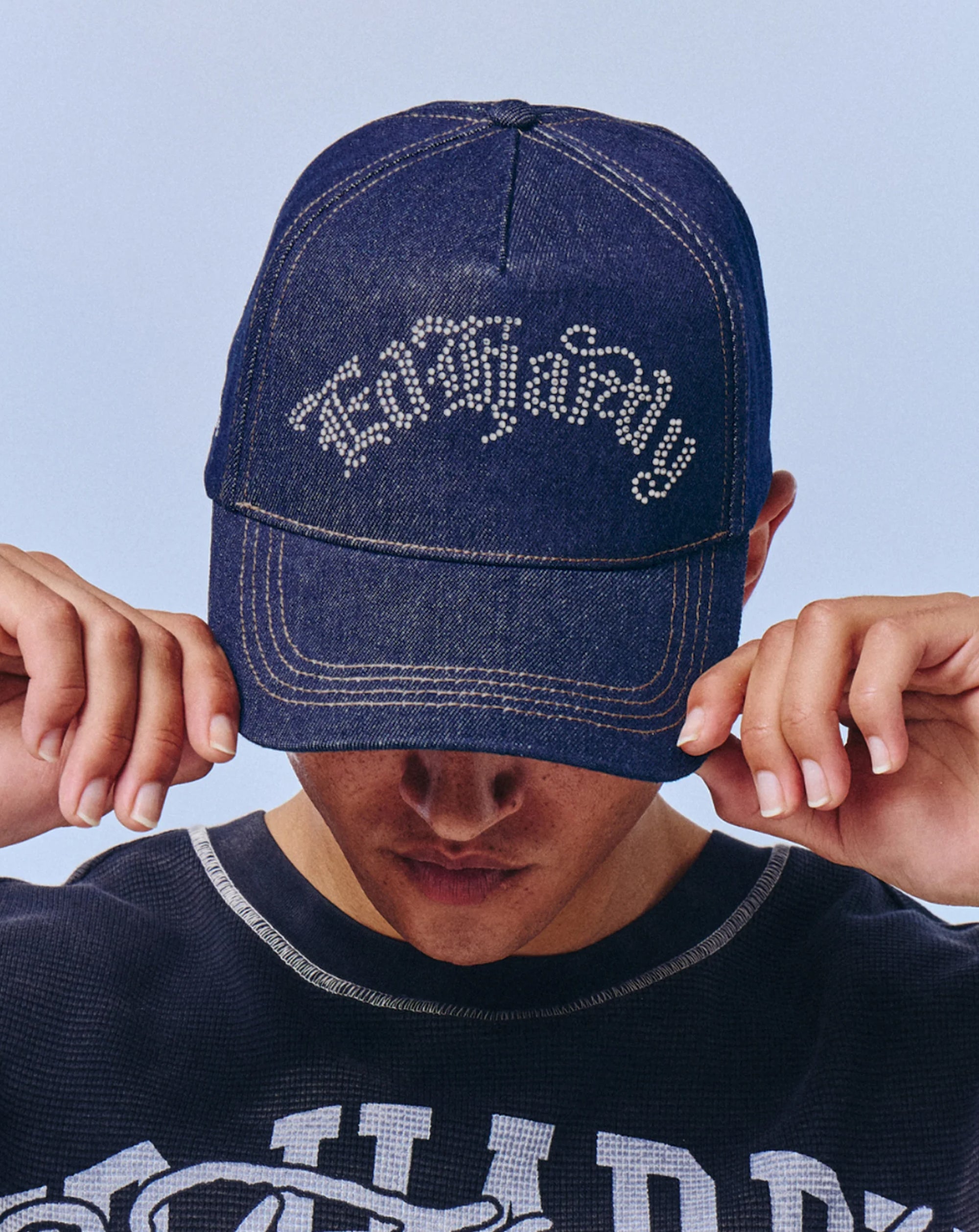 ED Hardy diamante Gothic 5 trucker cap DENIM