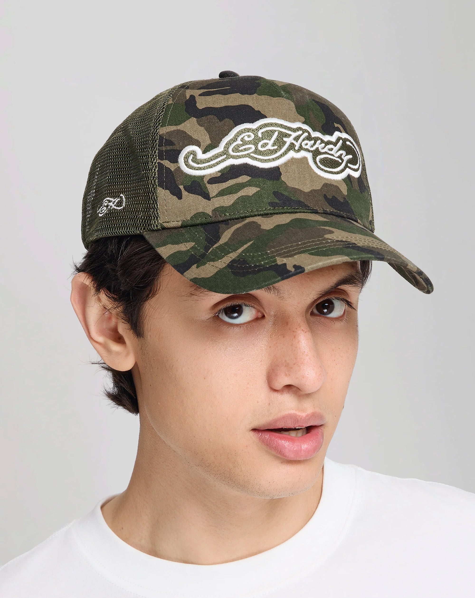 Ed Hardy Applique 5 Panel Trucker Cap CAMO