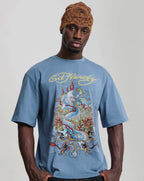 Ed Hardy City Diamante graphic relaxed t shirt BLUE
