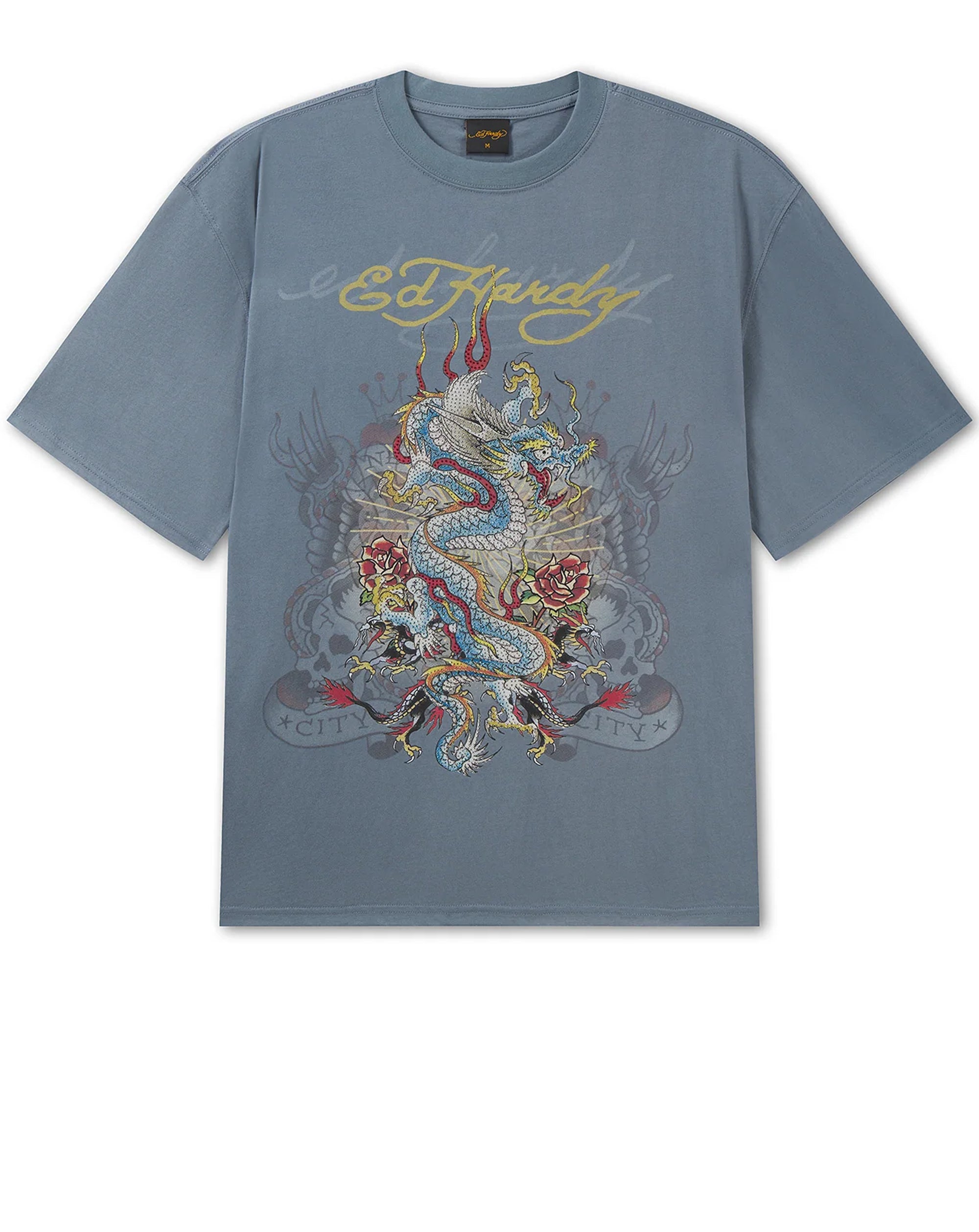 Ed Hardy City Diamante graphic relaxed t shirt BLUE