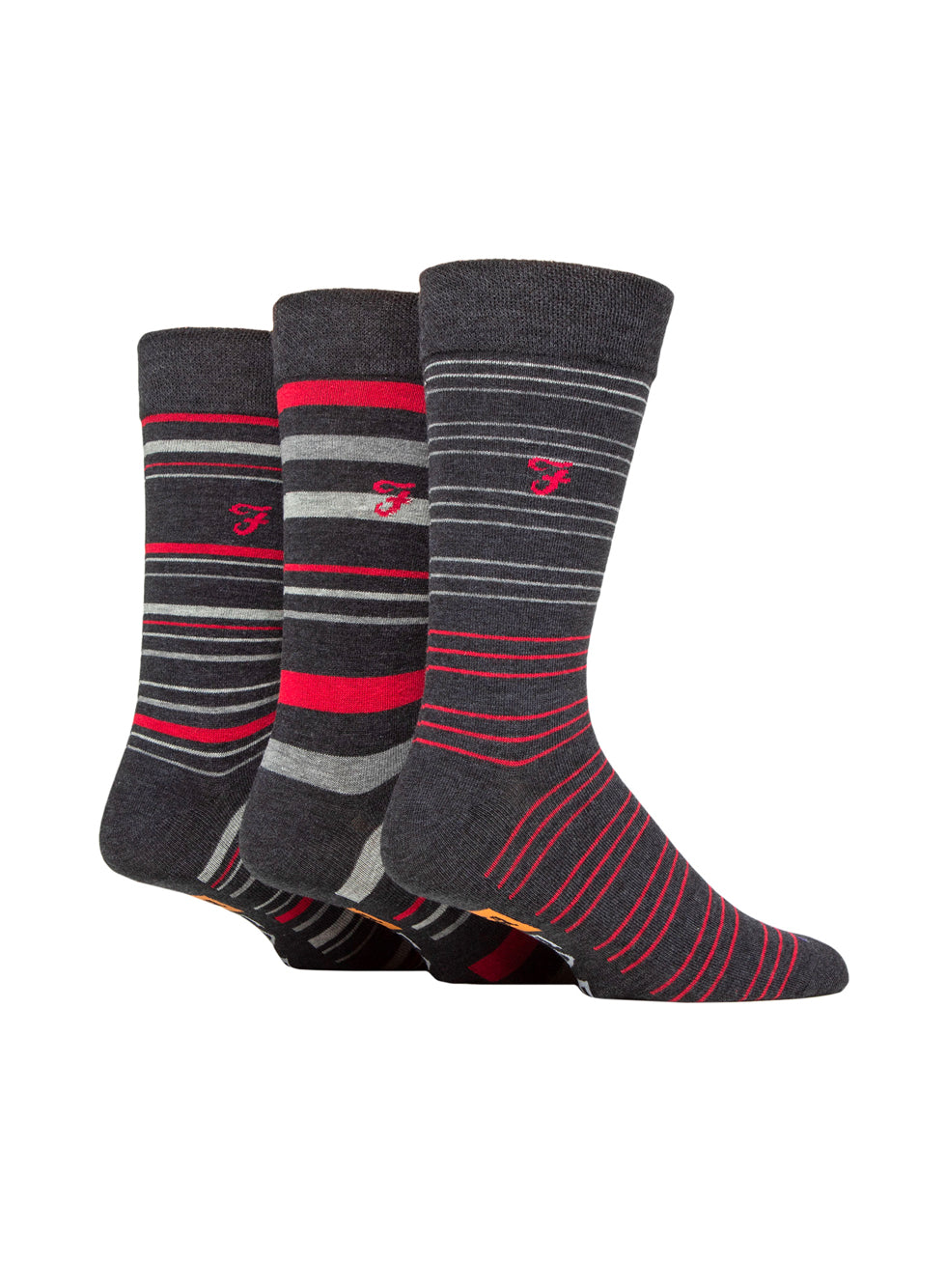 Farah mens 3 pack Cotton stripe socks BERRY / Grey Size 6-11uk