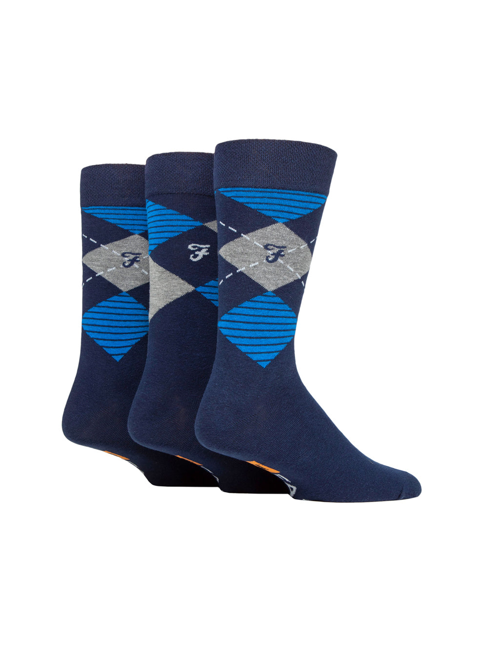 Farah mens 3 pack cotton argyle socks NAVY Size 6-11uk